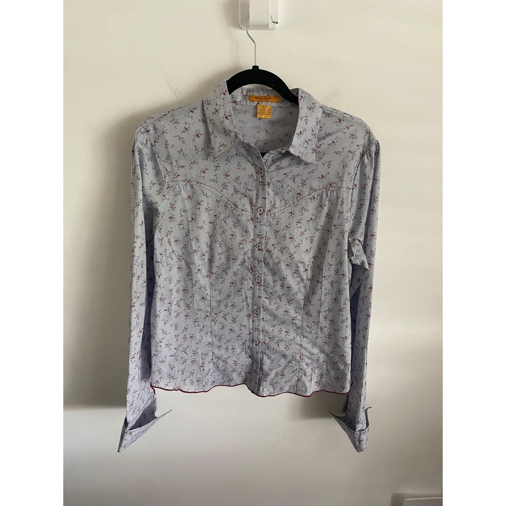 Wax Jean Womens‎ Light Blue Floral Western Style Button Up Shirt Size L